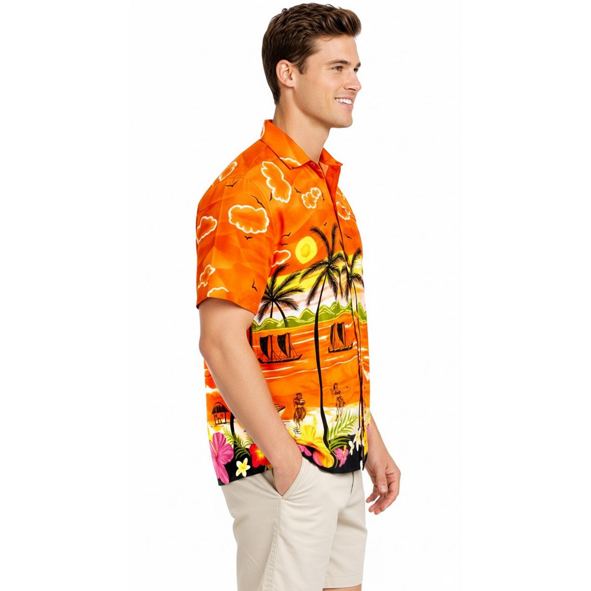 LA LEELA Mens Hawaiian Shirts Short Sleeve Button Down Shirt Mens Party Shirts Casual Vacation Summer Tropical Island Shirts Funny 7XL Orange,Floral - thumbnail 2