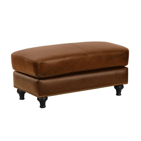 Camel faux store leather ottoman