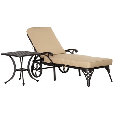 Beige Aluminum Adjustable Outdoor Chaise Lounge with Side Table