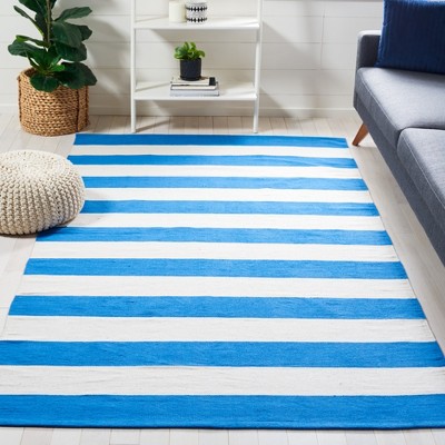 Coastal Breeze Blue & Ivory Stripe Hand-Woven Cotton Rug 9' x 12'