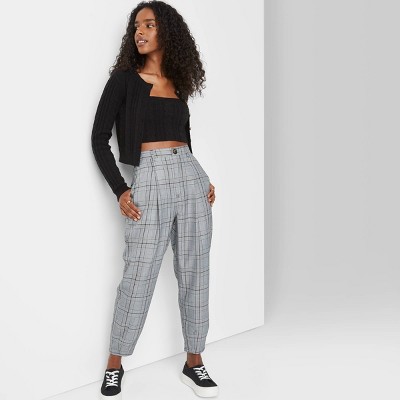tapered plaid trousers