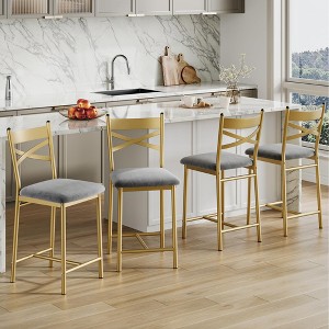 Bar Stool Set with Thick Cushion, PU Leather Upholstered Counter Height Bar Stools with Footrest and Back for Kitchen, Apartment - 1 of 4