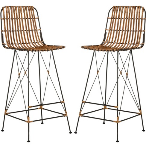 Minerva Wicker Bar Stool (set Of 2) - Natural/black - Safavieh : Target