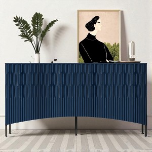 59.8" 4-Door Sideboard with Arched Groove Curved Doors, Adjustable Shelves, and Metal Legs, MDF Console Cabinet for Living Room - 1 of 4