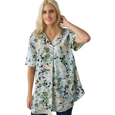 ellos Plus Size Short Sleeve Inverted Pleat Tunic