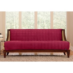 Deluxe Pet Armless Sofa Furniture Cover Burgundy - Sure Fit: Quilted Velvet, Machine Washable, Indoor Protector - 1 of 3