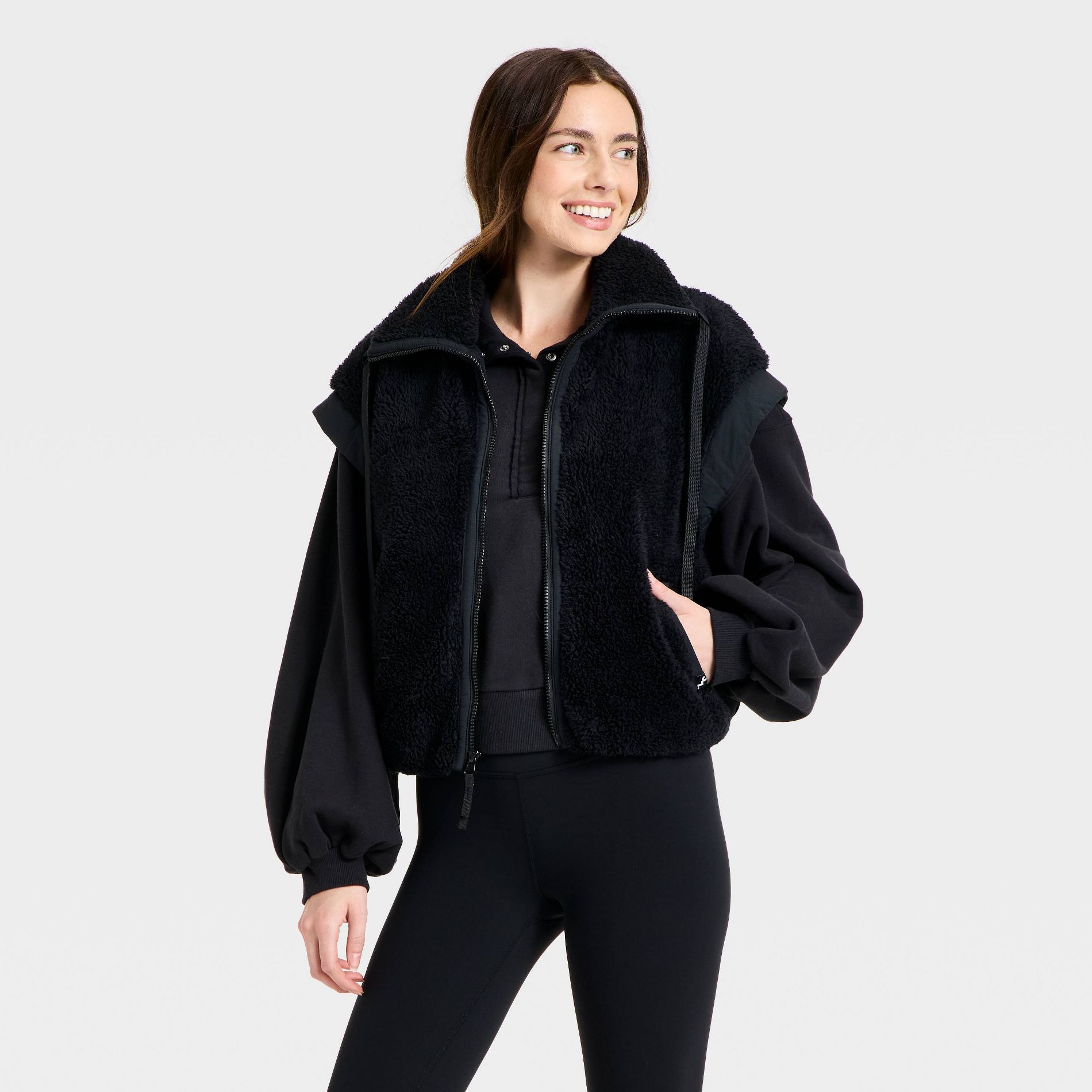 Women's High Pile & Puffer Mix Vest - JoyLab™