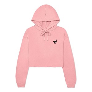Dalix Black Cat Embroidered Fleece Cropped Hoodie Cold Fall Winter Women - 1 of 4