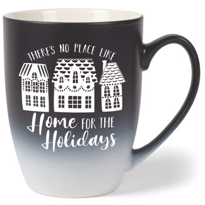 Elanze Designs There's No Place Like Home For the Holidays Two Toned Ombre Matte Black and White 12 ounce Ceramic Stoneware Coffee Cup Mug