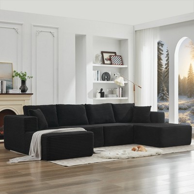 136.7" Corduroy Upholstery U-Shaped Cloud Modular Sectional Sofa with Double Chaise Lounges, All-Foam Compression Design