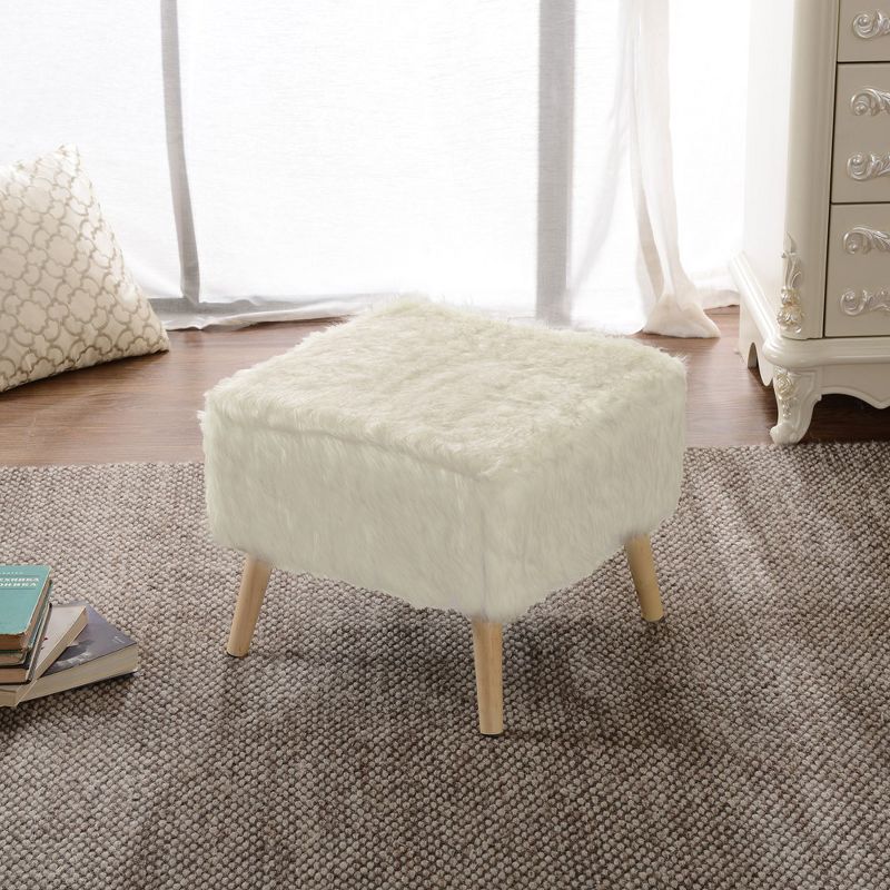 Cheer Collection 17" Square Faux Fur Stool (White), 2 of 4