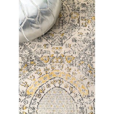 Elegant Vintage Gold Distressed Runner Rug, 2' 8" x 8'