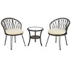 Outdoor Conversation Set, Patio Conversation Sets With 2 Rattan Chairs With Cushion And A Glass Round Table-Cuddlewood - 3 of 4