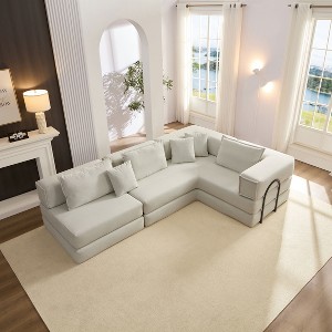 KWPZQEB 6-in-1Oversized Sectional Sofa Set, 118" L Shaped Living Room Floor Sofa With 6 Pillows, 3-Seat Corduroy Folding Sofa Couch for Living Room - 1 of 4