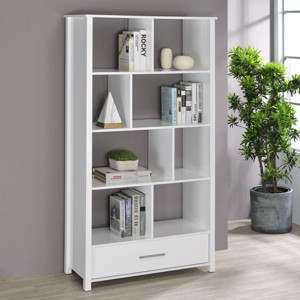 Modern Bookshelf High Gloss Finish Drawer Storage,68in Vertical 4-Shelf Bookcase for Living Room or Bedroom-3irtyhousy - 1 of 4