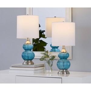 LumiSource (Set of 2) Belle 20" Contemporary Glass Accent Lamps Sapphire Blue Glass Brushed Nickel and White Linen Shade from Grandview Gallery - 1 of 4