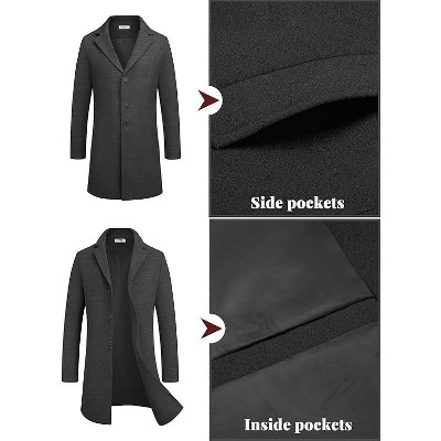 COOFANDY Mens Wool Blend Coat Winter Trench Coats Notched Lapel Collar Single Breasted Overcoat Classic Peacoat With Pockets Dark Grey S — фото 2