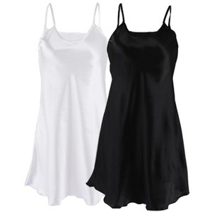 INSPIRE CHIC Women's Plus Size Full Slip Camisole Solid Satin Lotos Leaf Hem Basic Braces Nightgown Dress - 1 of 4