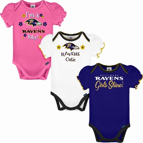 Nfl Baltimore Ravens Baby Girls' Onesies 3pk Set - 12m : Target