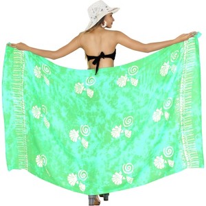 LA LEELA Women's Beach Bikini Swimwear Cover up Wrap Bathing suit Summer Wraps Swimsuit Sarong Skirts for Women One Size Green, Seashell - 1 of 4