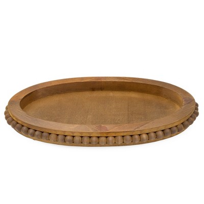 AuldHome Design Wood Beaded Tray; Decorative Farmhouse Style Oval