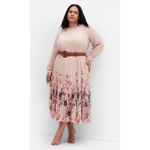 Women's Plus Size Love Pleat Border Dress - buff | CITY CHIC - 1 of 4