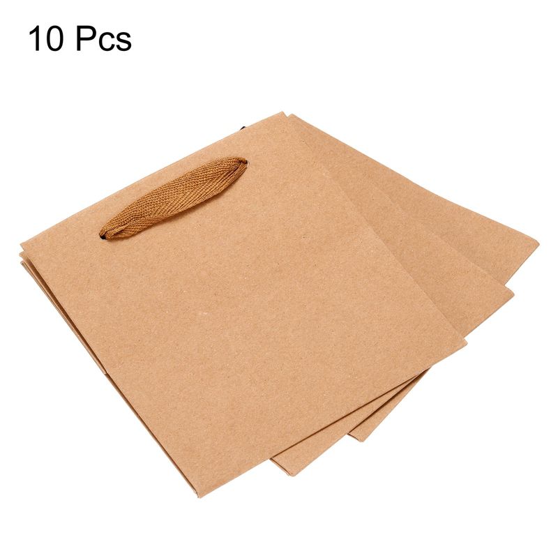 Unique Bargains Square Paper Bag with Handle Bouquet Packaging Gift Bag for Party Favor Brown 8''x8''x8'' 10 Pcs, 3 of 6