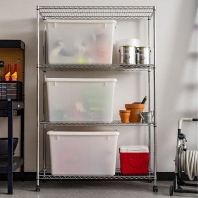 Pearl White Stackable Plastic Storage Bins with Lids, 144 Quart, 3 Pack