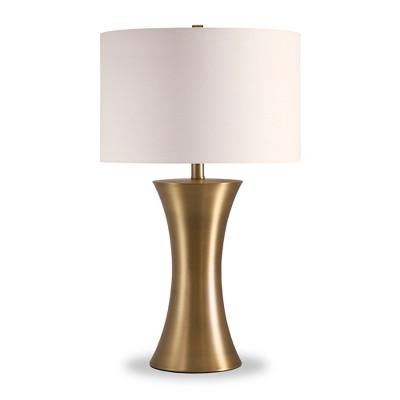 Hudson and Canal 24.25" Tall Table Lamp with Fabric Shade Antique Brass/White: Metal Body, Polyester Drum Shade, UL Listed