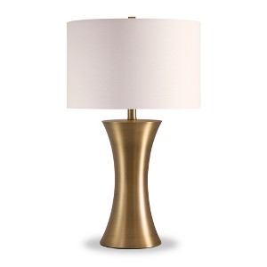 Hudson and Canal 24.25" Tall Table Lamp with Fabric Shade Antique Brass/White: Metal Body, Polyester Drum Shade, UL Listed - 1 of 4
