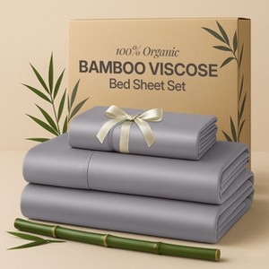 4 Piece Viscose from Bamboo Cooling sheets Ultra Soft 100% Organic Deep Pocket Luxury Bed Sheets with Pillowcases - Lux Decor Collection - 1 of 4