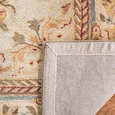 Ivory and Light Blue Handmade Wool Tufted Rug, 5' x 8'