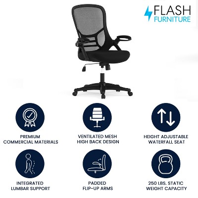 Flash Furniture Porter High Back Black Mesh Ergonomic Swivel Office Chair with Black Frame and Flip-up Arms - Thumbnail 2