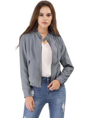 INSPIRE CHIC Women's Stand Collar Zip Up Biker Lightweight Moto Jacket