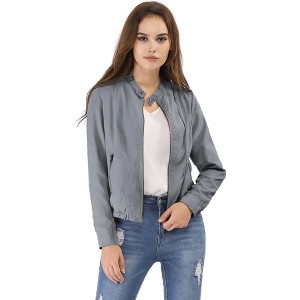 INSPIRE CHIC Women's Stand Collar Zip Up Biker Lightweight Moto Jacket - 1 of 4