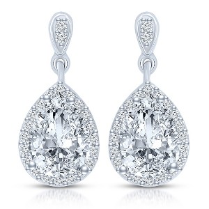 Guili Pear Drop Earrings in Sterling Silver, Rhodium, Gold & Rose Gold Plating with Sapphire, Emerald & Clear CZ – Graceful, Elegant Sparkle - 1 of 4