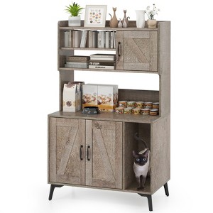 Tangkula Large Cat Litter Box Enclosure w/ Display Storage Shelves Hidden Cat Furniture - 1 of 4
