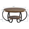 30 Inch Round Farmhouse Coffee Table with Storage Shelf, 2 Tier Rustic Wood Center Table with Curved Metal Legs - 2 of 4
