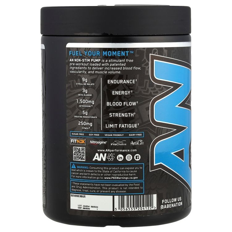 ABE Non-Stim Pump Pre Workout, Blue Raspberry , 17.63 oz (500 g), 3 of 4