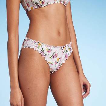 Swimsuit briefs high waist exposed buttocks curvaceous silhouette modern  comfort flowers Multicoloured white, FRAGMENT