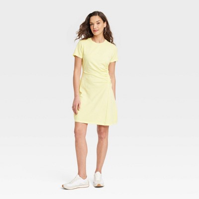 Women's Short Sleeve Ruched Knit Mini T-Shirt Dress - Universal Thread™ Yellow S