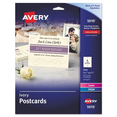 Avery Postcards for Inkjet/Laser Printers 4 1/4 x 5 1/2 Ivory 4/Sheet 100/Box 5919