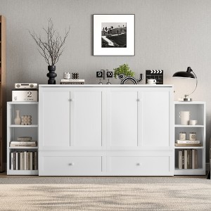 Bellemave Queen size Murphy bed with spacious storage drawers and shelves. Ideal for guest rooms or compact bedrooms. White - 1 of 4