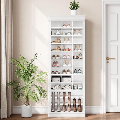 COZONY 10-Tier Shoe Storage Cabinet, Tall Shoe Rack Organizer with Boot Space, Freestanding Wood Shoe Rack for Entryway Hallway