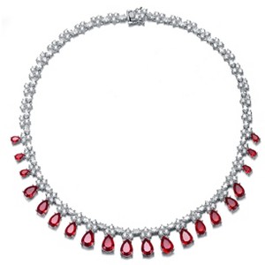 Guili Sterling Silver Rhodium Plated Necklace with Ruby Marquise Drop and Cubic Zirconia in Blue, White, Red, Pink, or Green – Stunning, Elegant Look - 1 of 4
