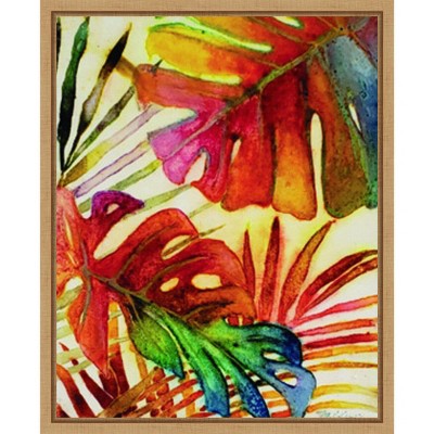 Tropic Botanicals I Colorful Canvas Print with Maple Frame
