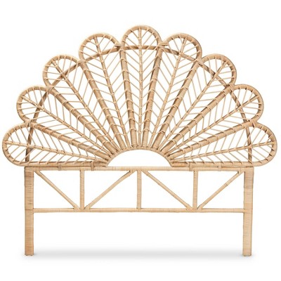 Natural Brown Rattan Queen Size Peacock Design Headboard