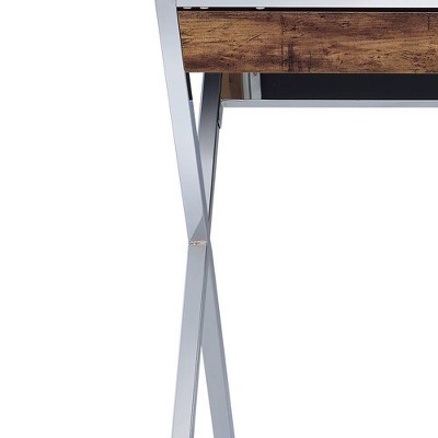 Weathered Oak and Chrome Writing Desk with X-Leg Design