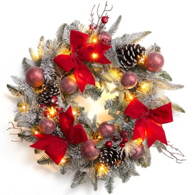 24 Inch Lighted Christmas Wreaths, Pre-lit Xmas Wreath