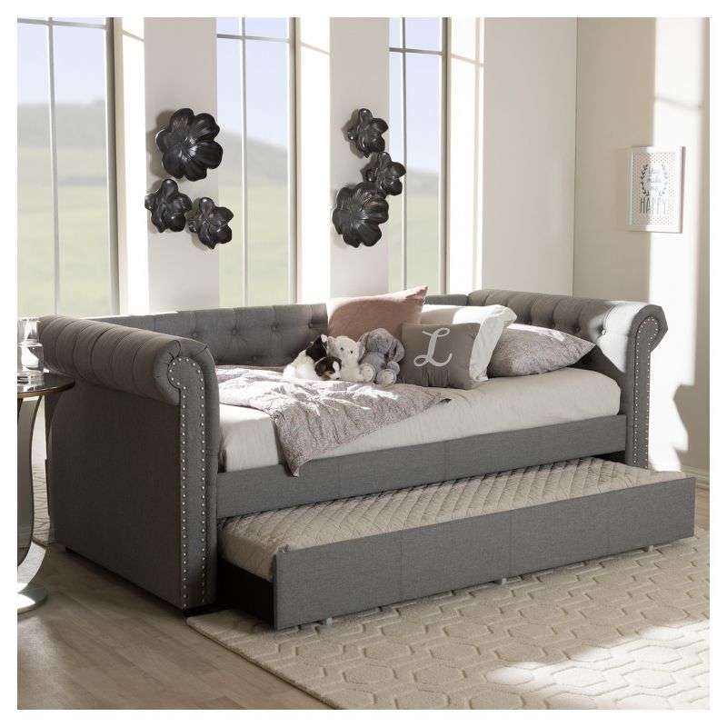Twin Mabelle Modern and Contemporary Fabric Trundle Daybed - Baxton Studio, 6 of 7
